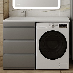 Style Line Тумба с раковиной под стиральную машину Даллас 120 L 3 ящика Люкс Plus серая – фотография-1
